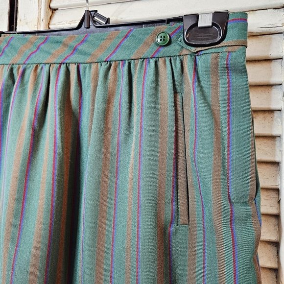 Vintage 70s Cacharel Green Striped Wool Midi Skirt XS/S - Picture 3 of 13